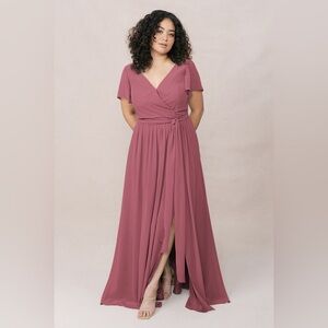 Revelry Women’s Harper Chiffon Faux Wrap Dress Maxi Flutter Sleeves Rosewood 4‎